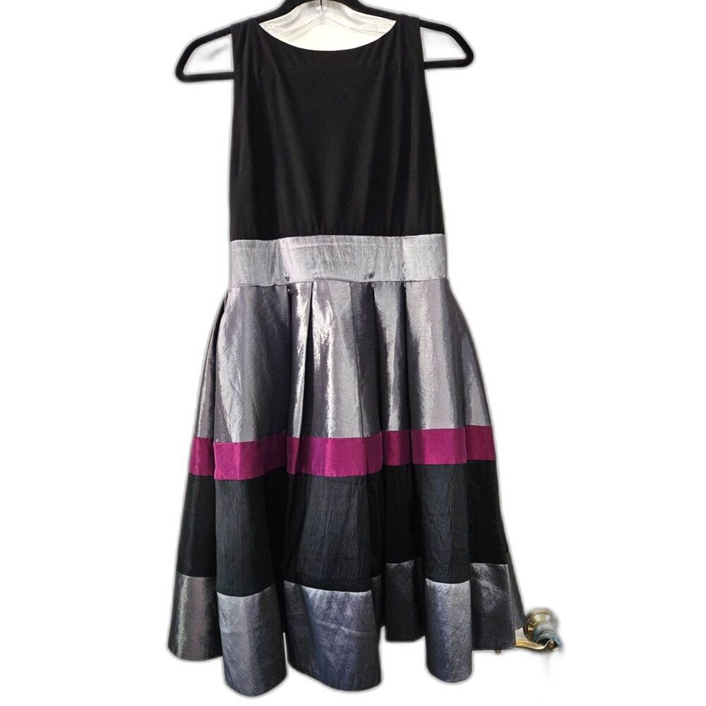 S.L. Fashion Black Silver Magenta Fit & Flare Knee-Length Dress Size 6
